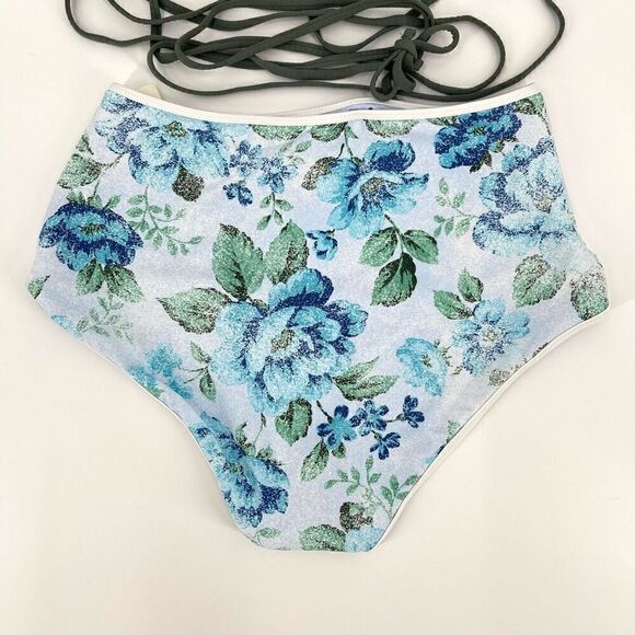 Aerie Ribbed Wrap Triangle High Waisted Full Coverage Bikini Set Green Medium - Picture 6 of 8